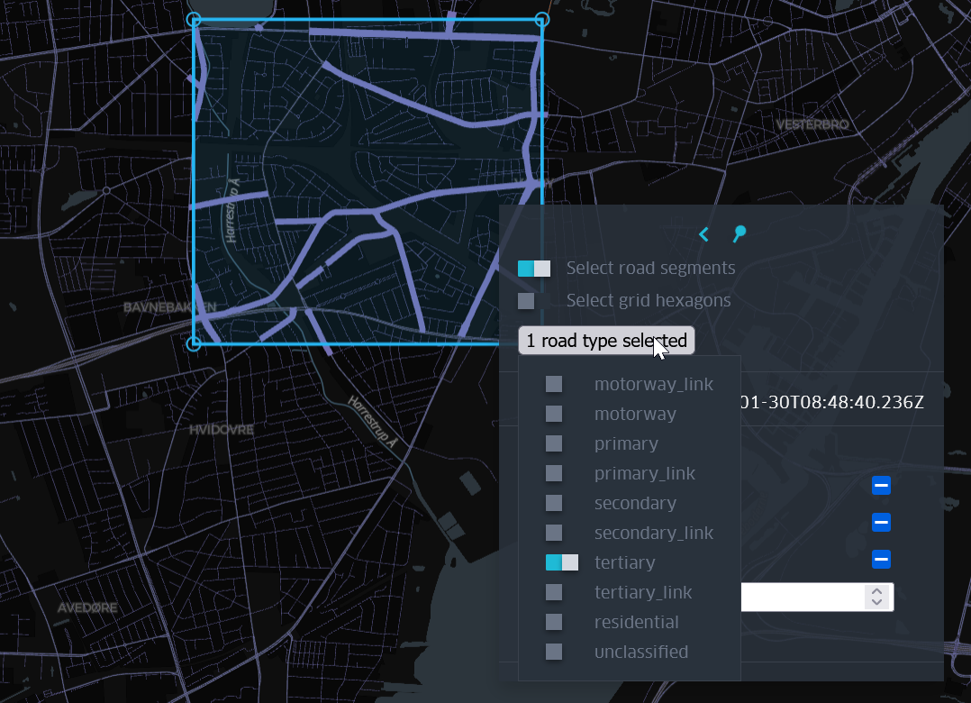 Road Segment Modifiable Properties, Multiselection and Road Type Selection