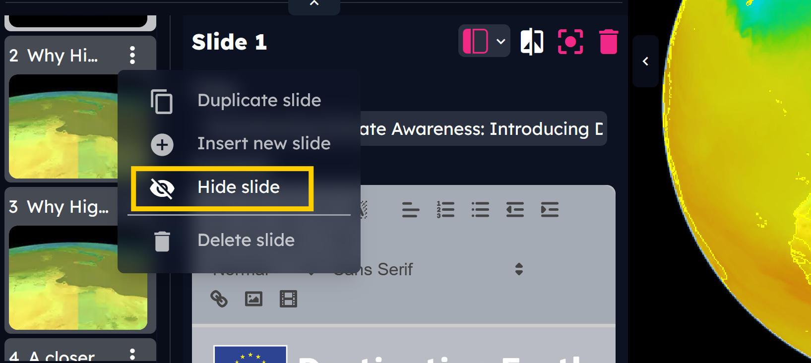 Hide slide