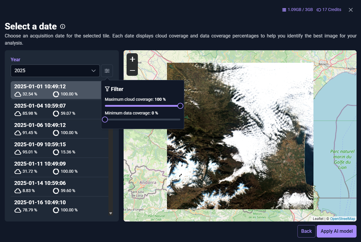 Sentinel-2 GeoAI select a date