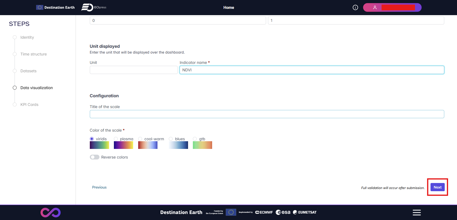 Data visualization step — color scale and indicator name