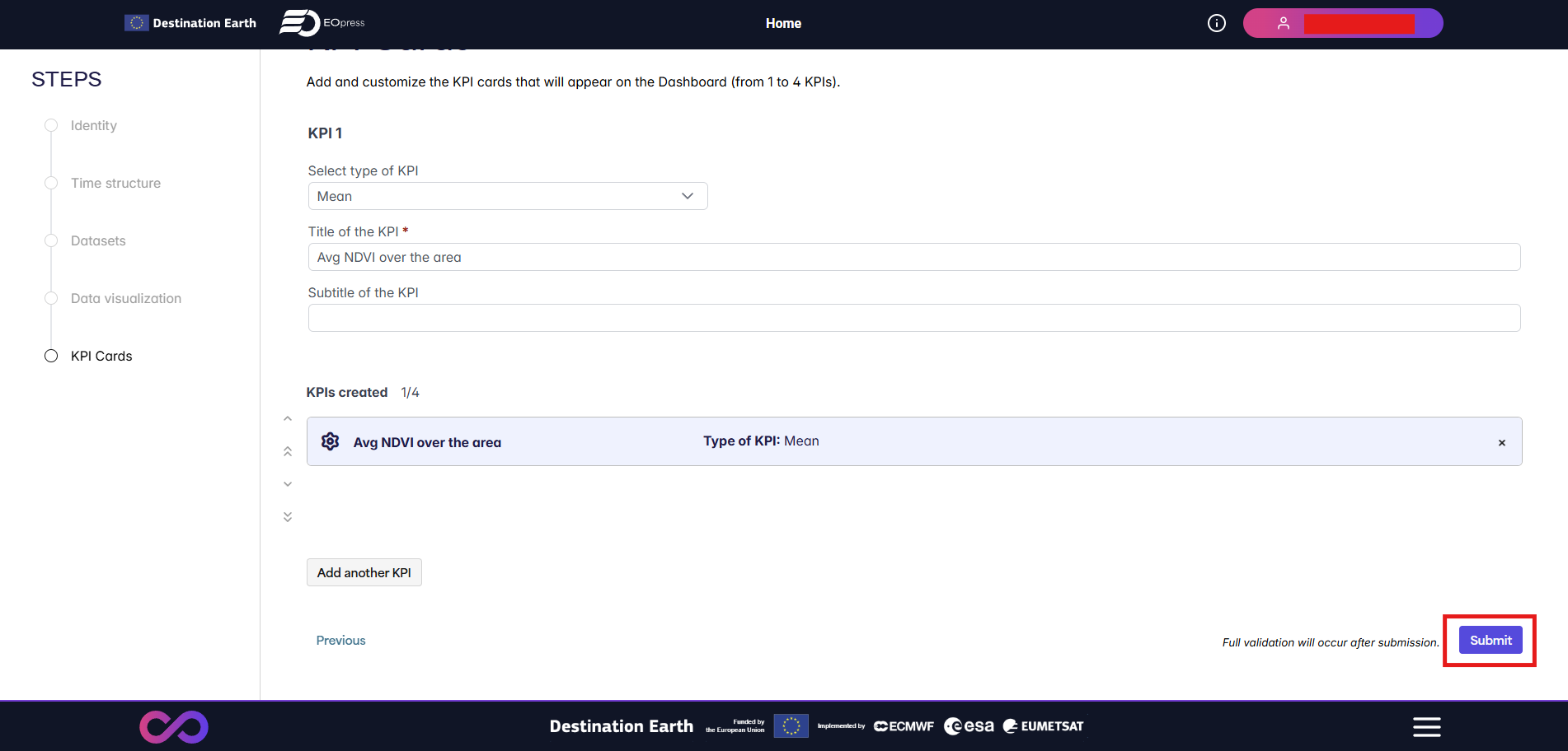 KPI Cards step — adding a KPI