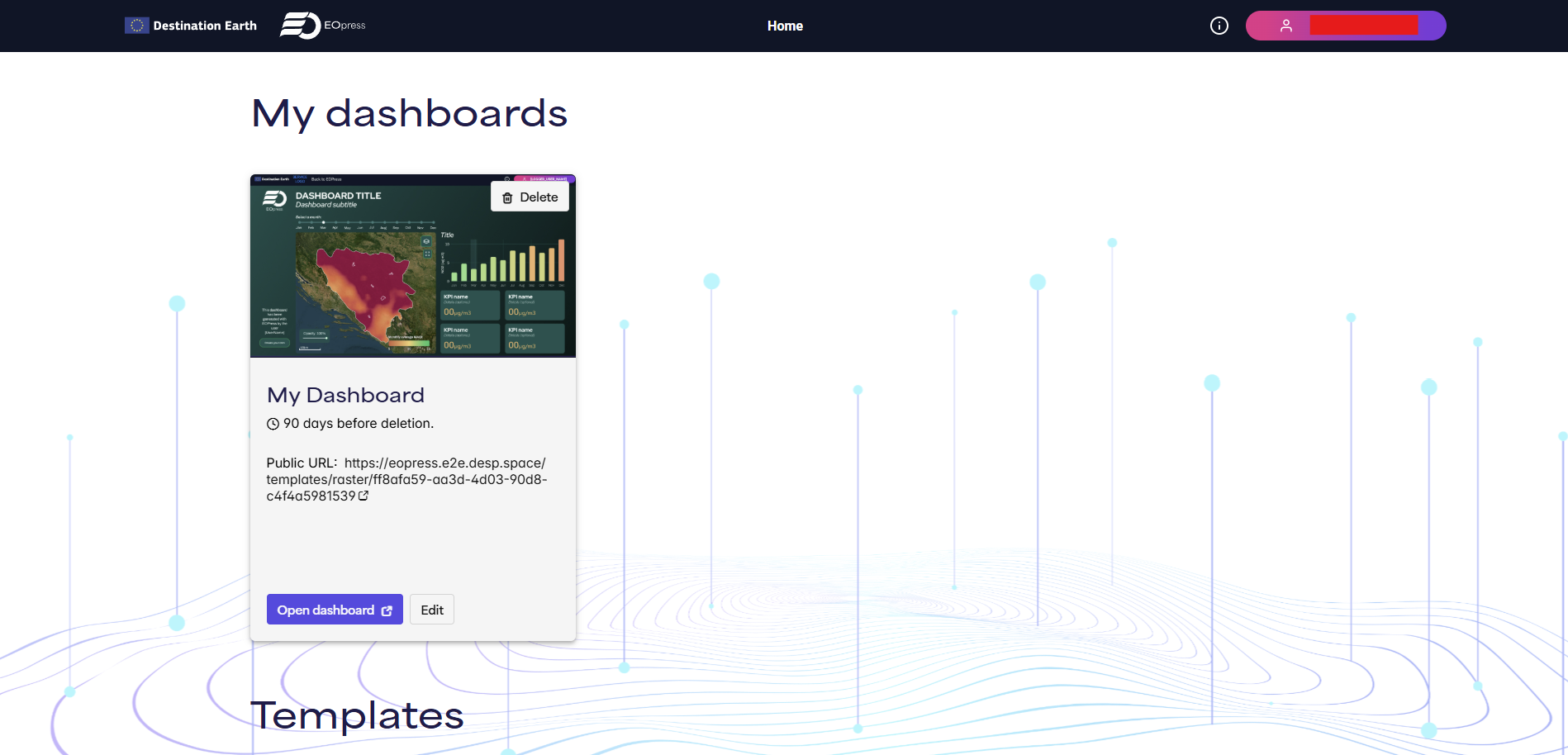 My dashboards page showing the newly created dashboard