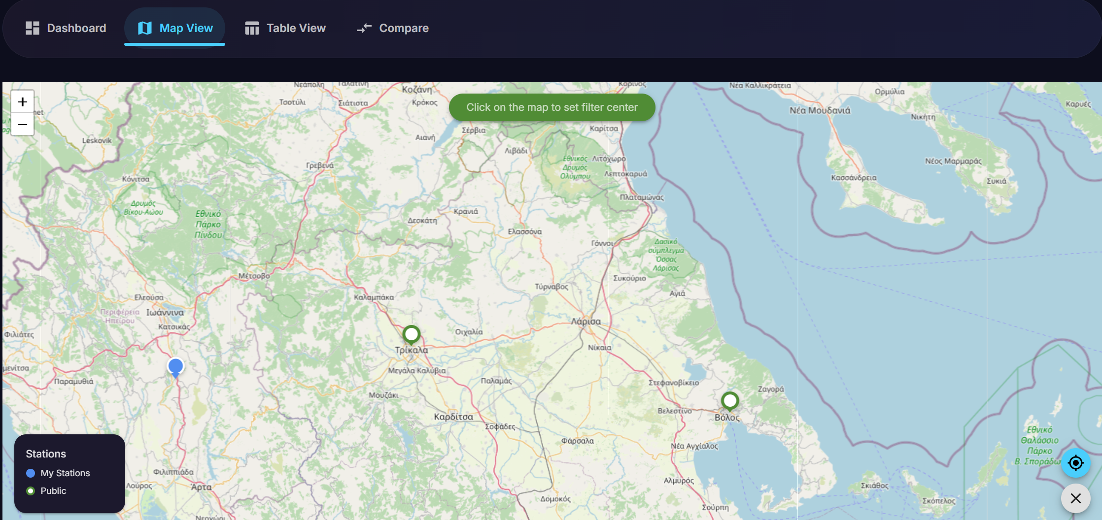 Initiating the radius filter by clicking on the map